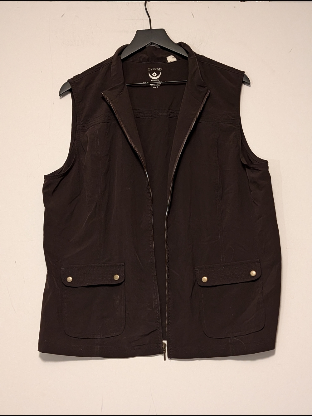 Zenergy Chico’s Brown Lightweight Zip Front Vest Size 3 (~XL/16) Pockets Capsule